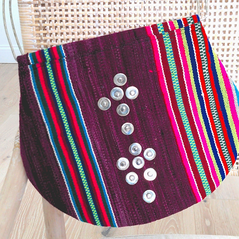 MEXICAN BOHO Woven Fabric Burlap Handbag Bag Colorful Striped Artisan Handmade